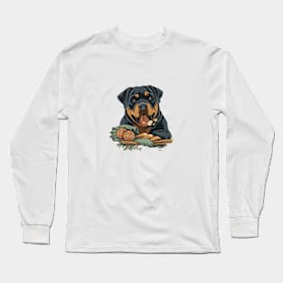 Rottweiler Eating Sushi Long Sleeve T-Shirt